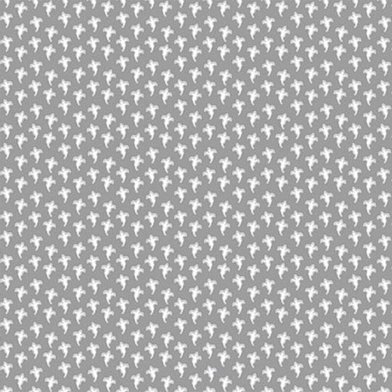 A repeated pattern of small ghosts on a gray background