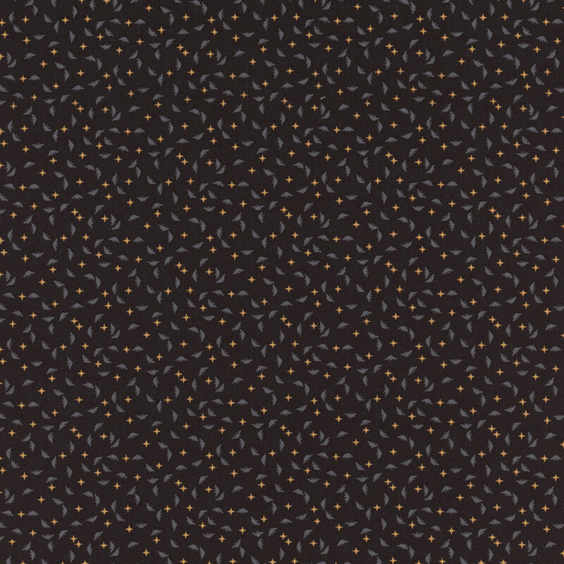 Repeating pattern of small bats on a black background.