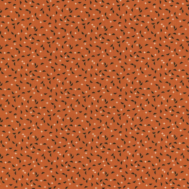 Repeating pattern of small bats on an orange background.