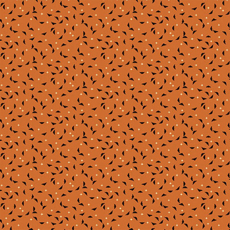 Repeating pattern of small bats on a orange background.