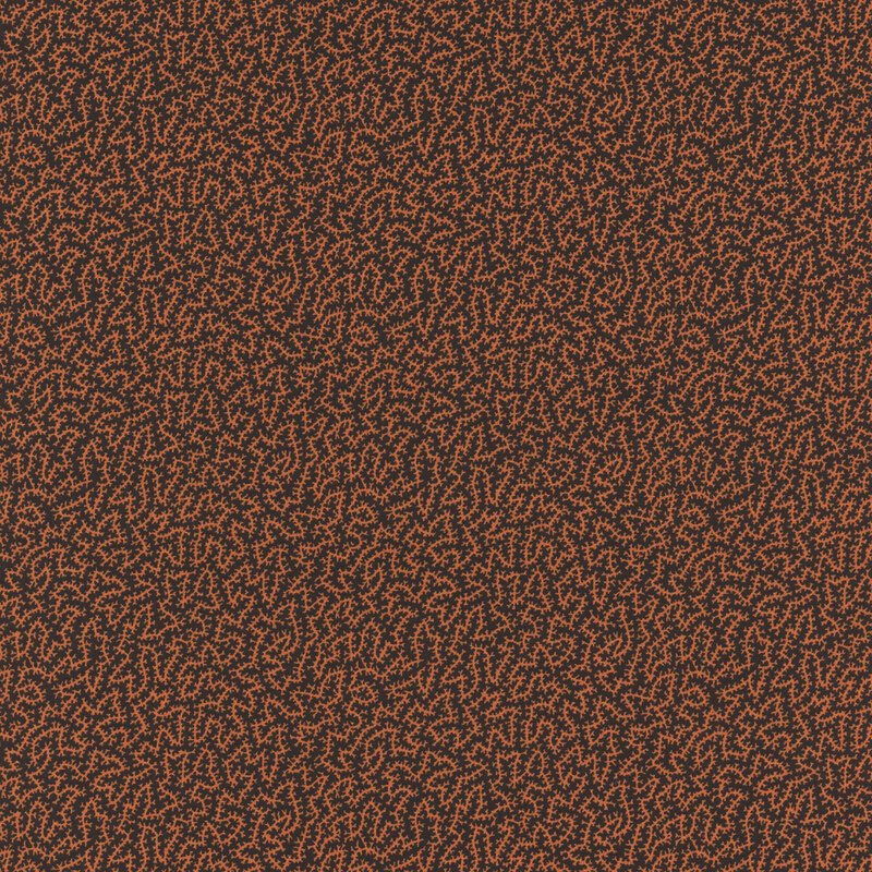 Abstract pattern of black and orange swirling shapes on a textured background.
