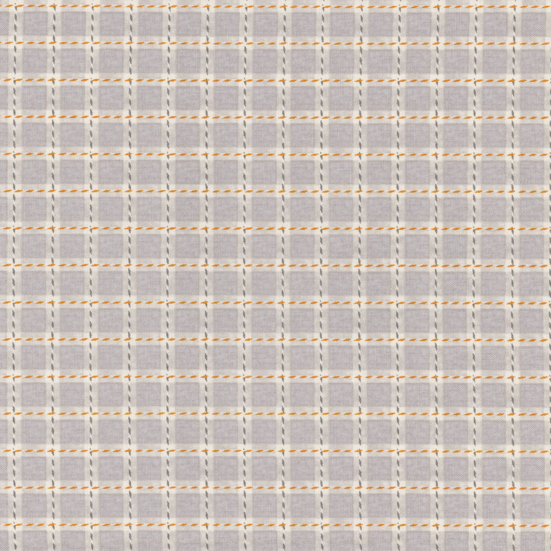 Light gray, cream, and orange plaid fabric
