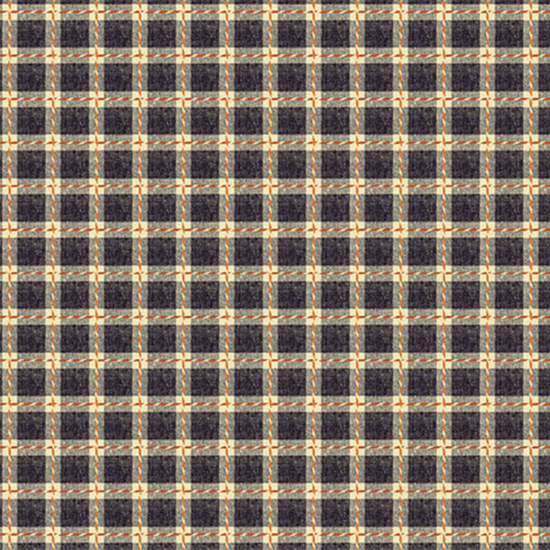 Black, cream, and orange plaid fabric