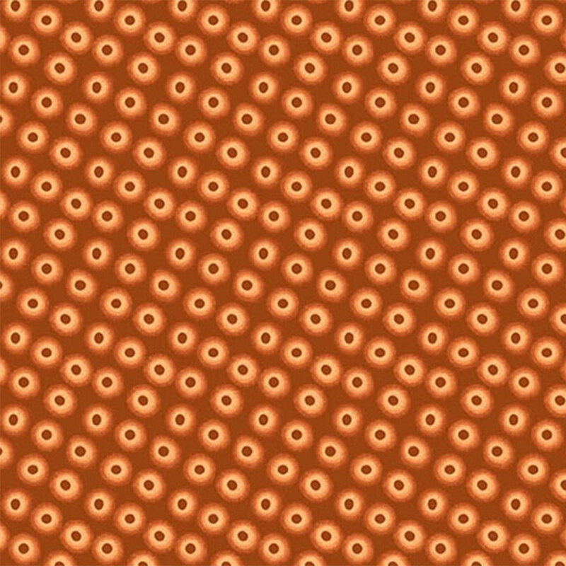 Repeating pattern of circular shapes with orange and peach colors on a orange background.