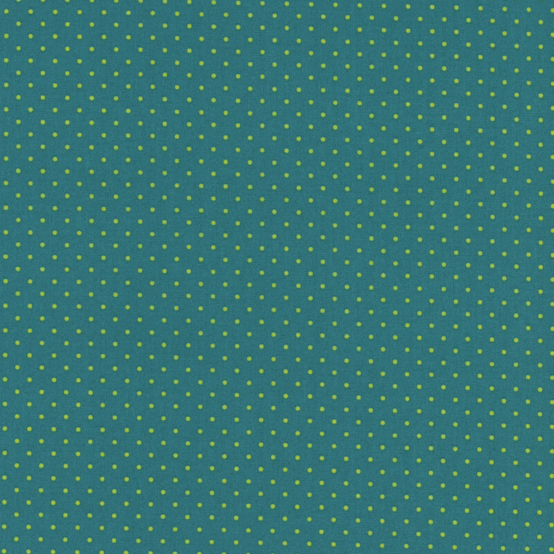 Blue fabric with small yellow dots.