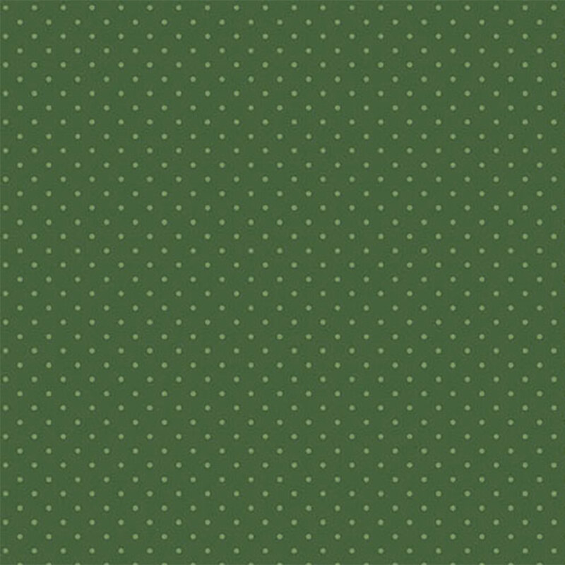 Green fabric with a repeated pattern of small light green polka dots.