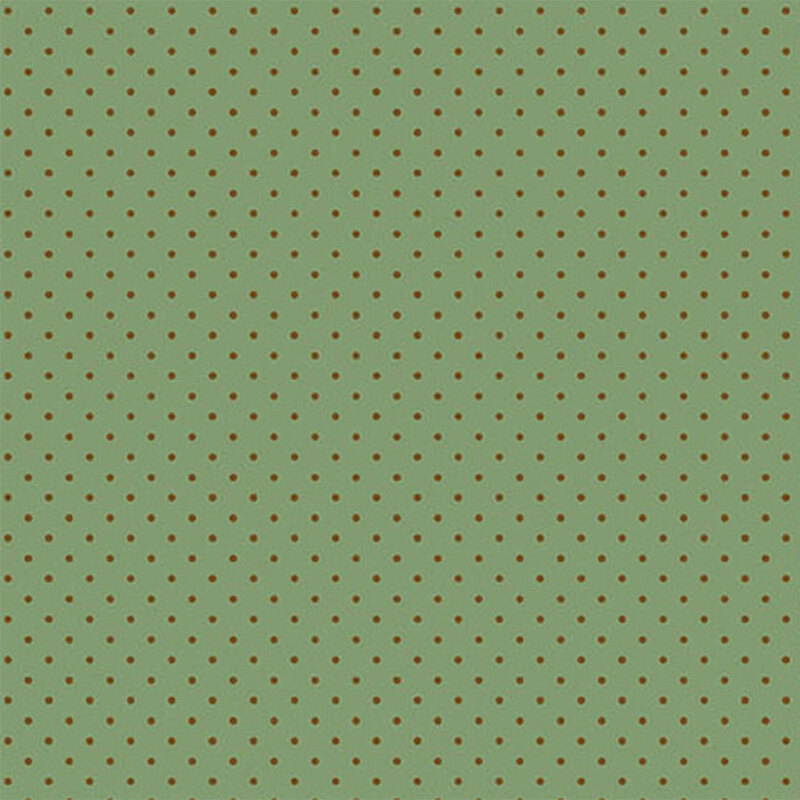 A  green fabric with evenly spaced brown polka dots.