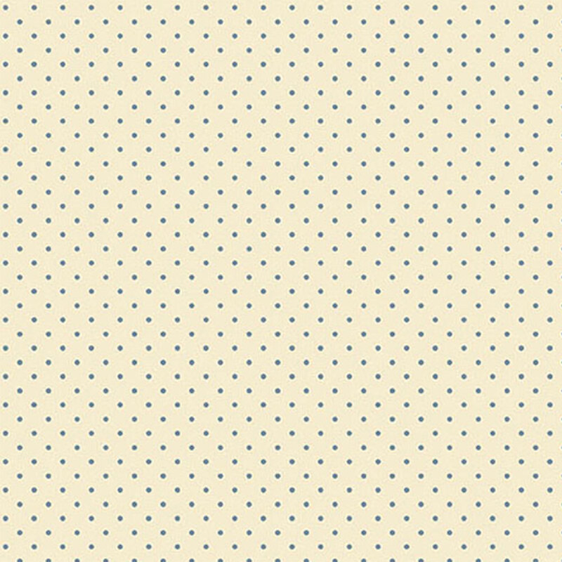 Cream-colored fabric with a pattern of evenly spaced, small blue dots.