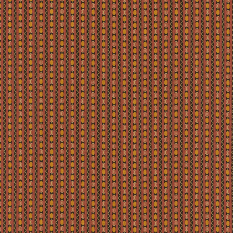 Red and yellow geometric pattern with vertical stripes and circular designs.