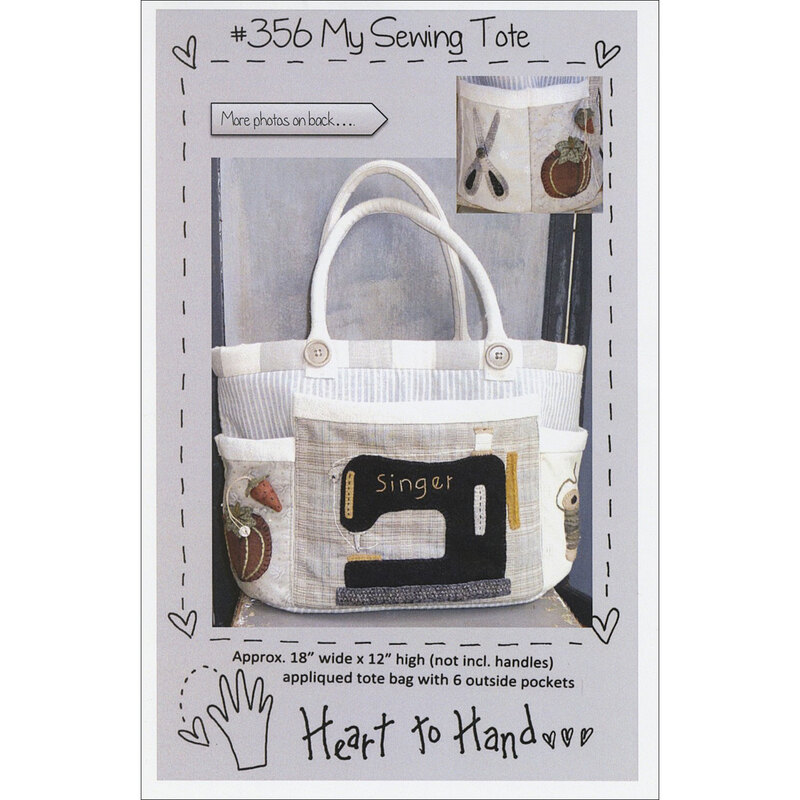 The front of a sewing pattern showing a sewn tote bag and the words Heart to Hand