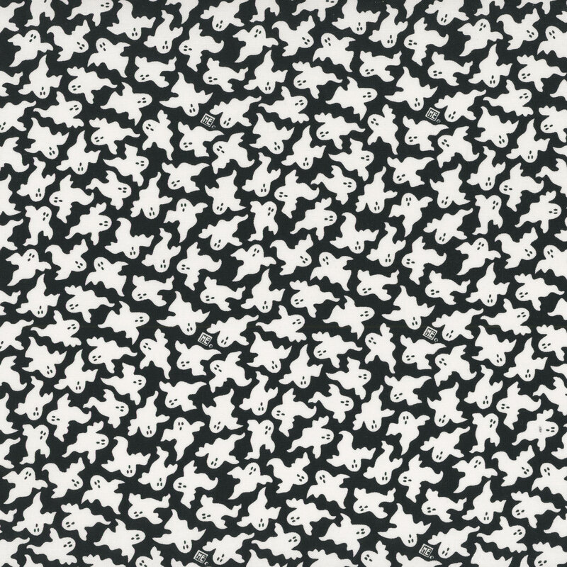 Black fabric with small scattered ghosts.