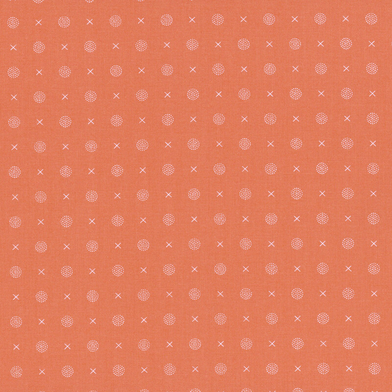 Repeating pattern of light circles and crosses on an orange background.