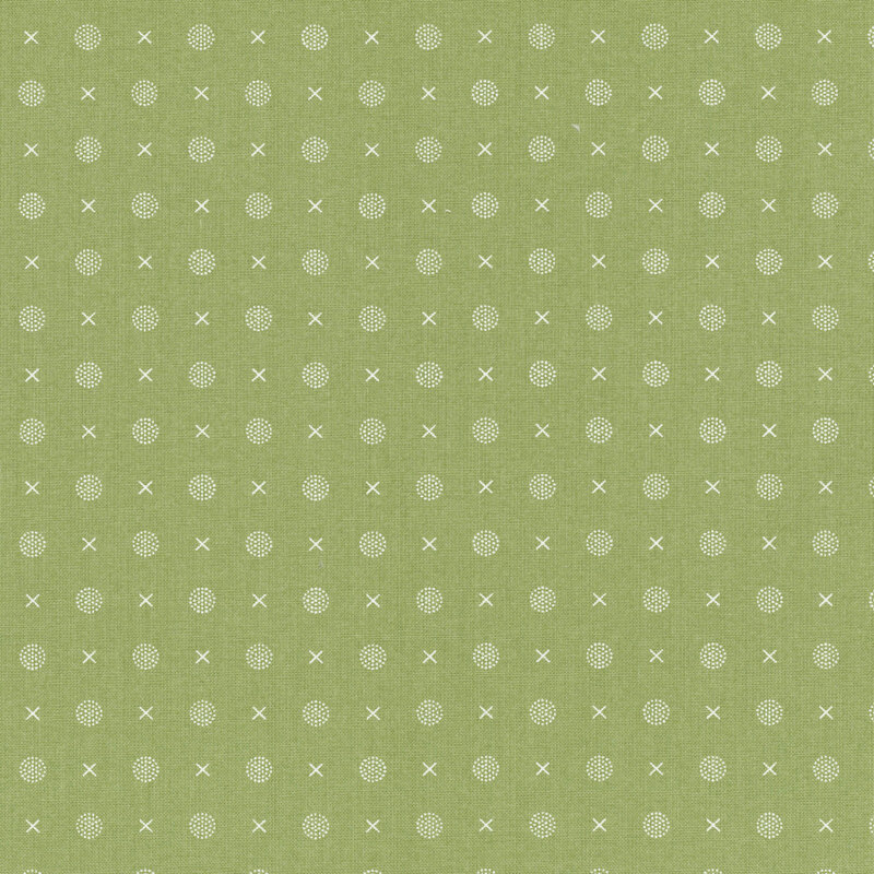 Light green patterned background with alternating circles and X shapes.