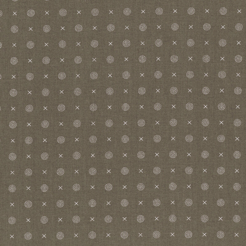 Pattern of light circles and X shapes on a dark gray brown background, evenly spaced throughout.