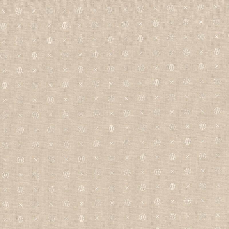 A textured beige background with subtle patterns of circles and crosses evenly spaced.