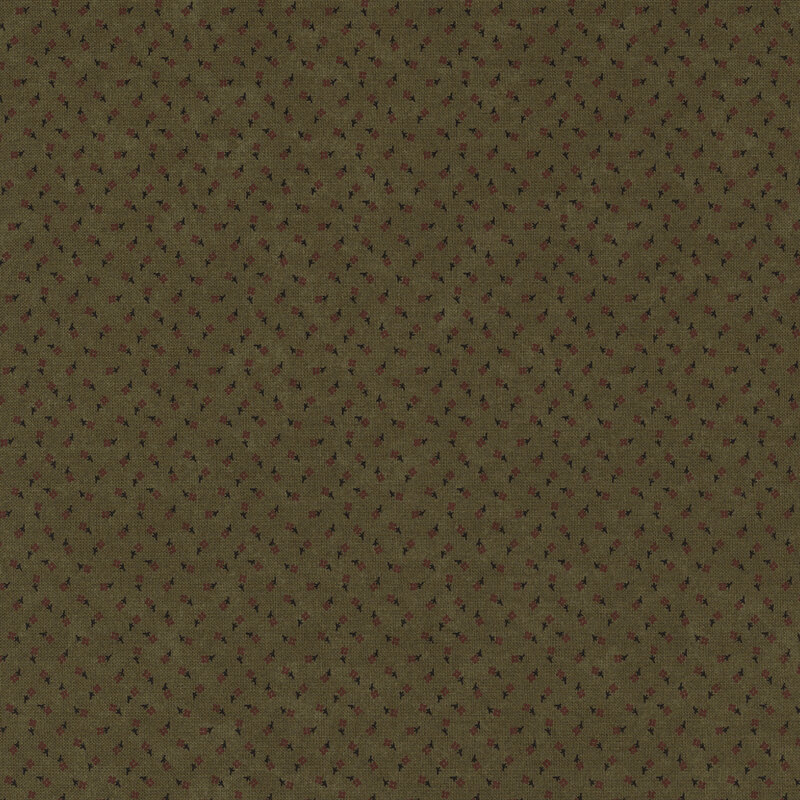 Textured dark olive fabric with a subtle pattern of small, repeating shapes.