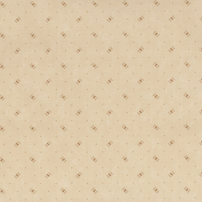 Light beige fabric with a subtle pattern of small red diamonds and dots.