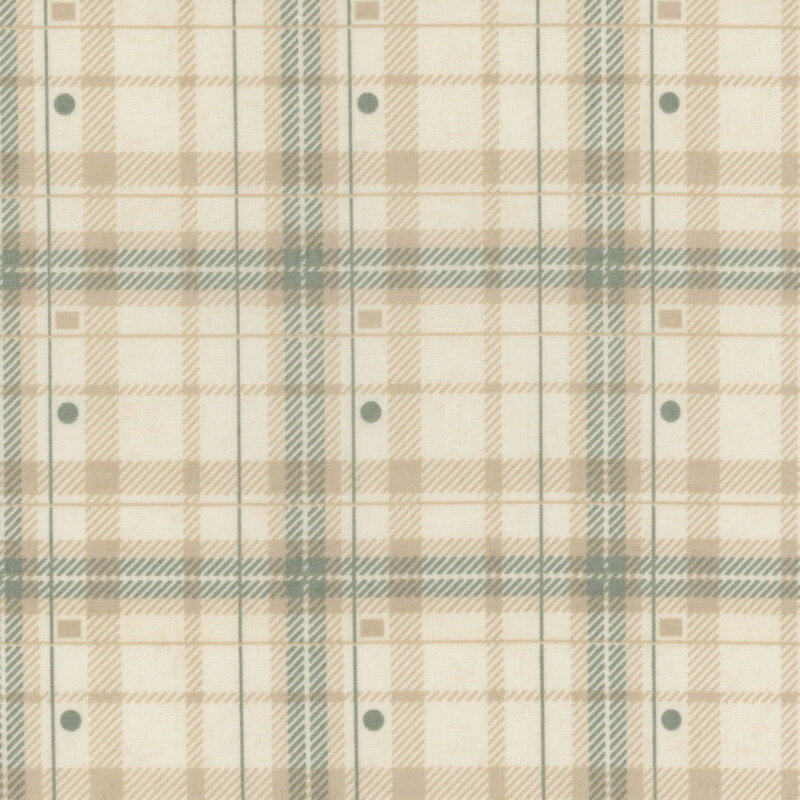 Light beige and green plaid pattern with dotted accents.