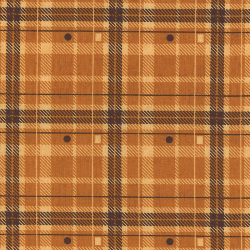 Orange and brown plaid pattern with dotted accents.