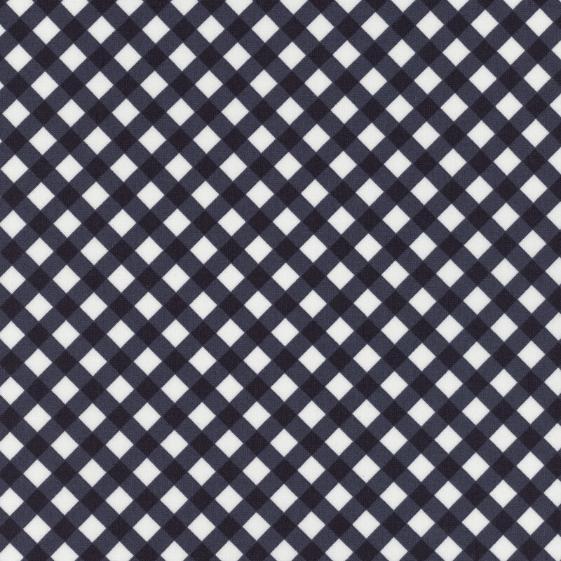 Navy and white gingham fabric