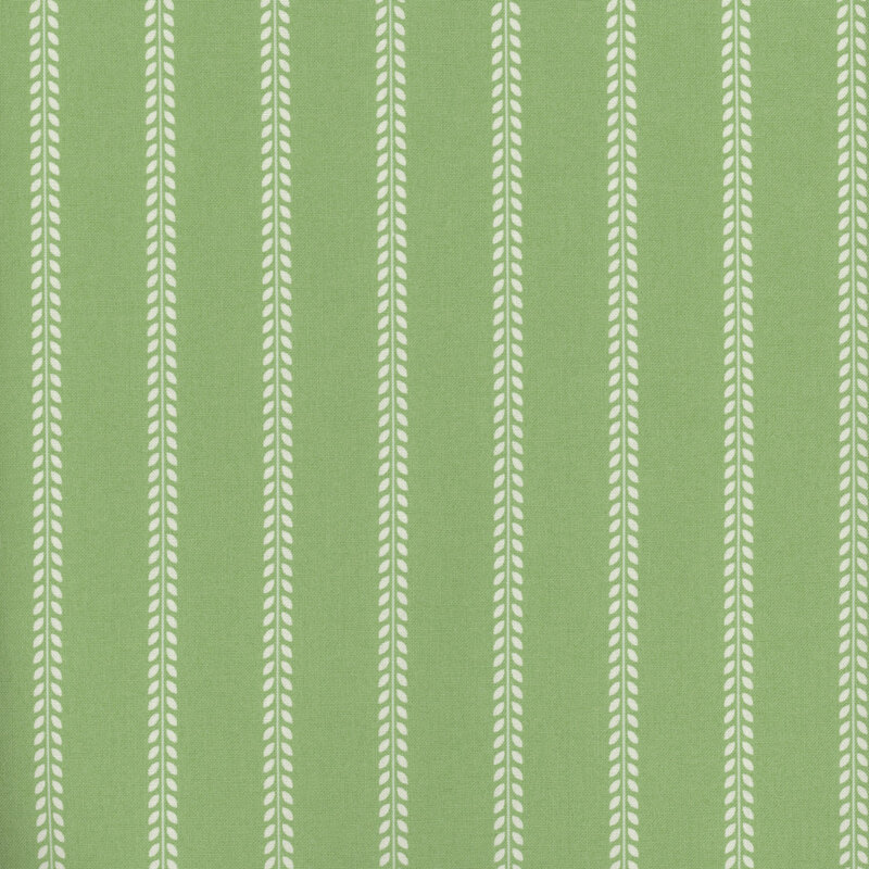 Repeating pattern of vertical white leaf motifs on a light green background.