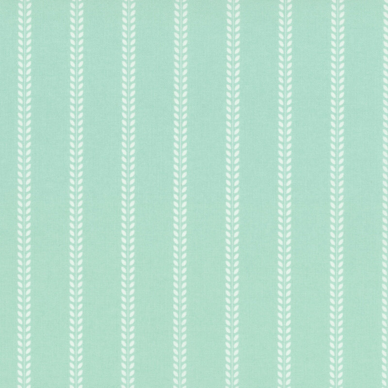 Repeating pattern of vertical white leaf motifs on a light aqua background.