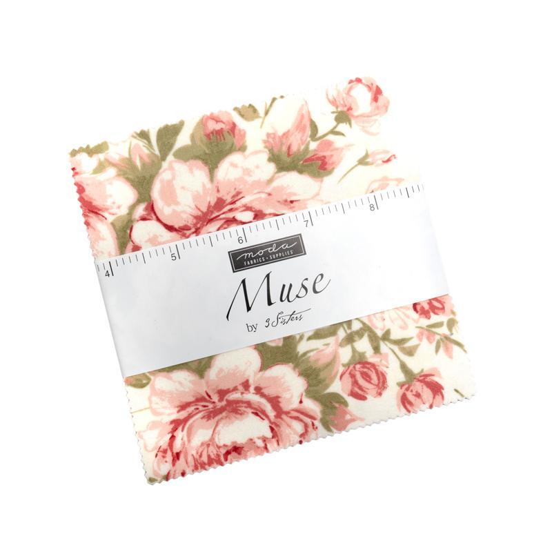 A circular arrangement of fabric swatches in various colors and floral patterns, labeled Muse.