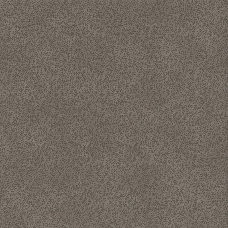 Dark gray fabric with a dense tonal leaf pattern