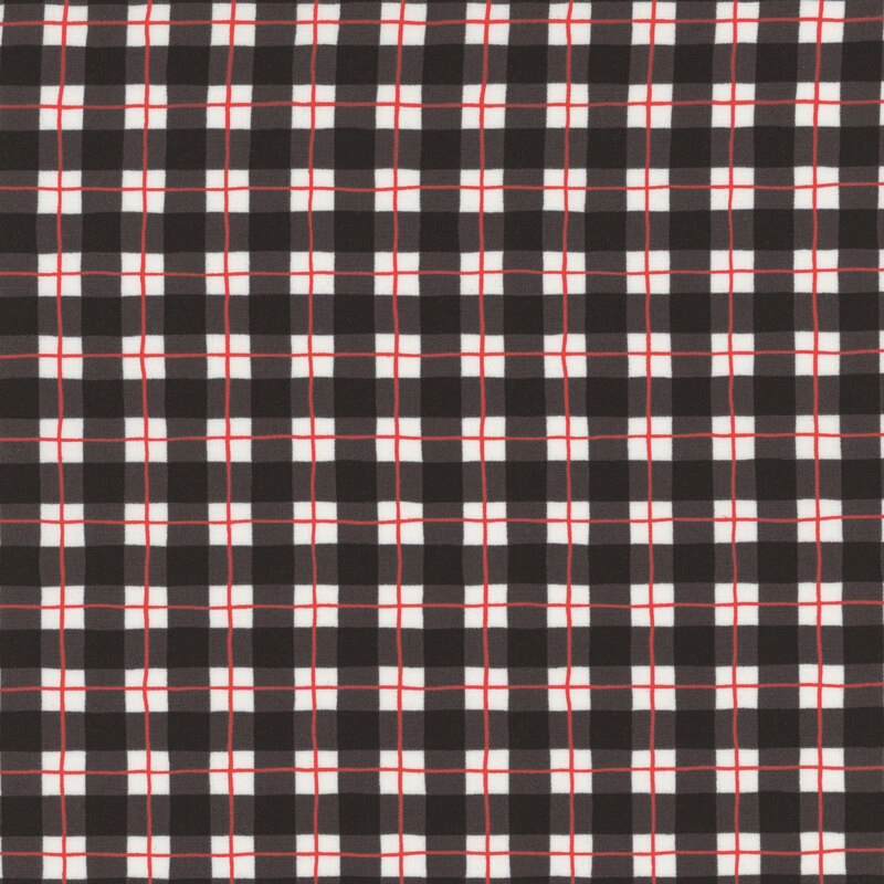 Black, red, and cream plaid fabric.