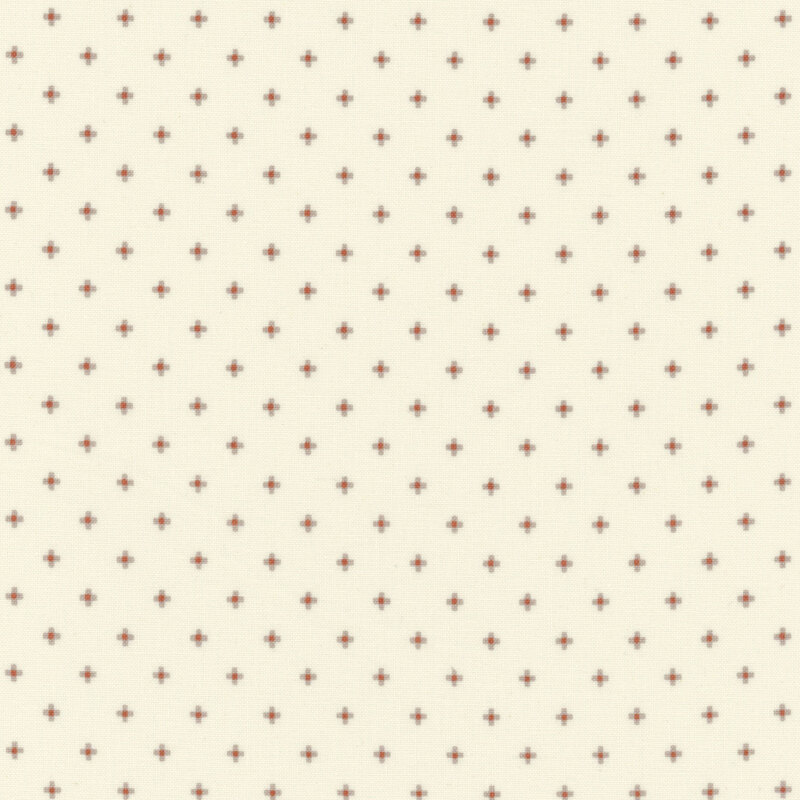 A cream-colored background featuring a repetitive pattern of small brown and green crosses.