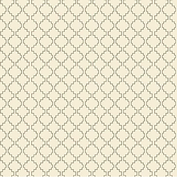 Repeating geometric pattern with beige background and dark gray shapes resembling interlocking tiles.