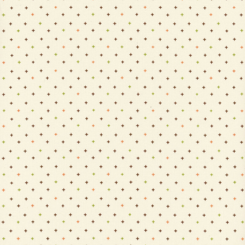 A light beige background with a repeating pattern of small black, yellow, and orange diamond shapes.