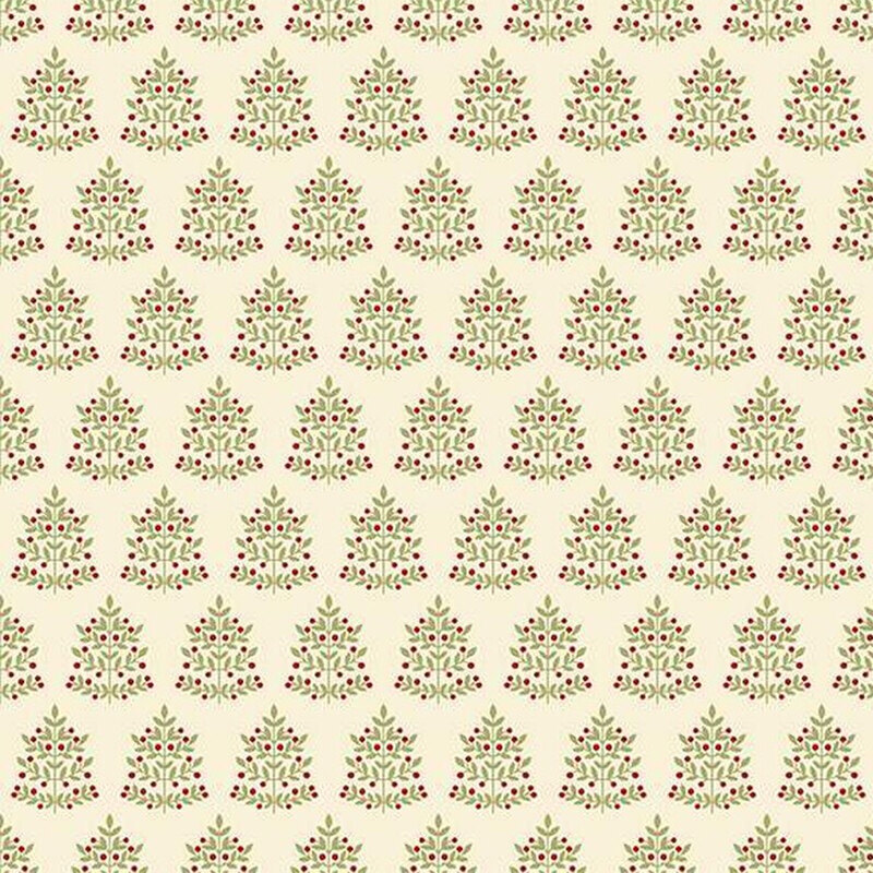 Cream fabric with rows of Christmas trees throughout