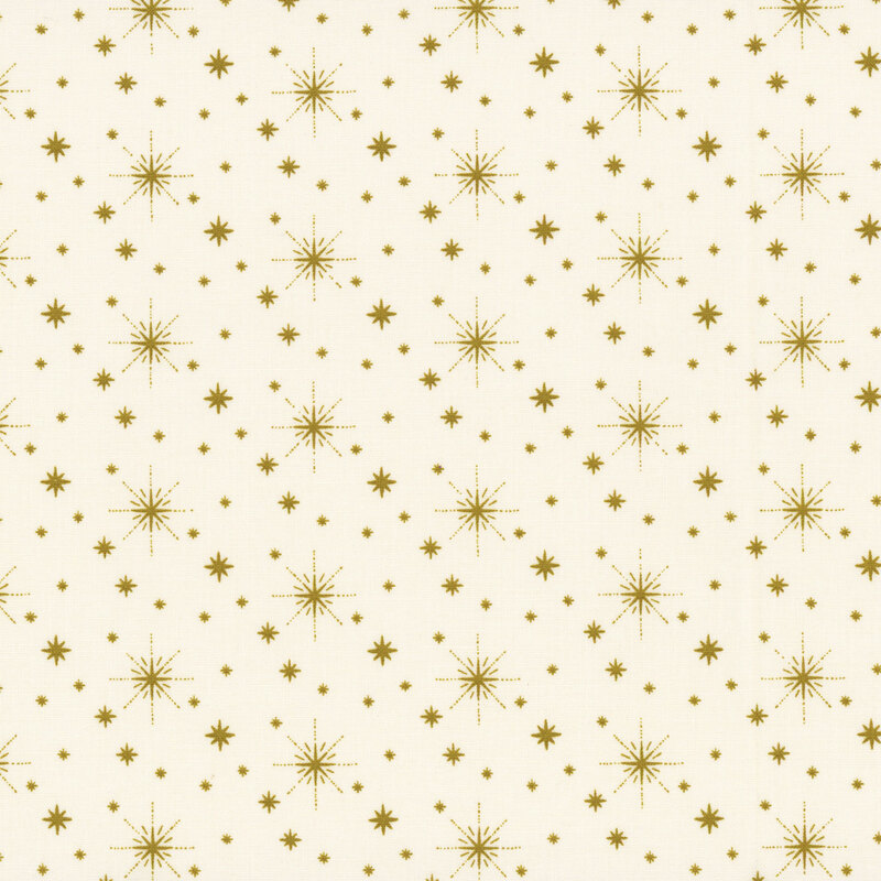 Cream fabric with various sized gold twinkling stars throughout