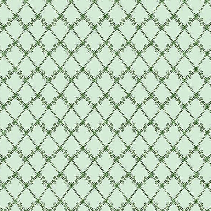 Green and light mint patterned design featuring interwoven diamond shapes.