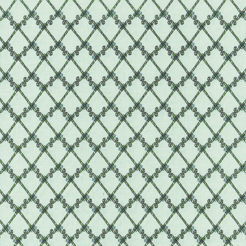 Green and light mint patterned design featuring interwoven diamond shapes.