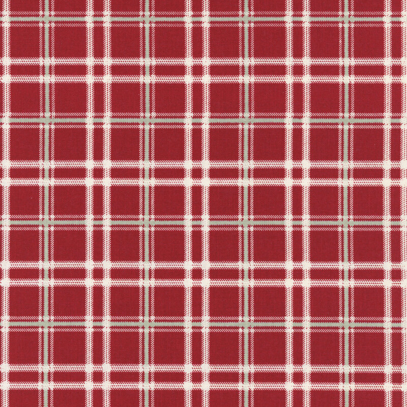 Red plaid pattern with white and green lines, creating a classic checkered design.
