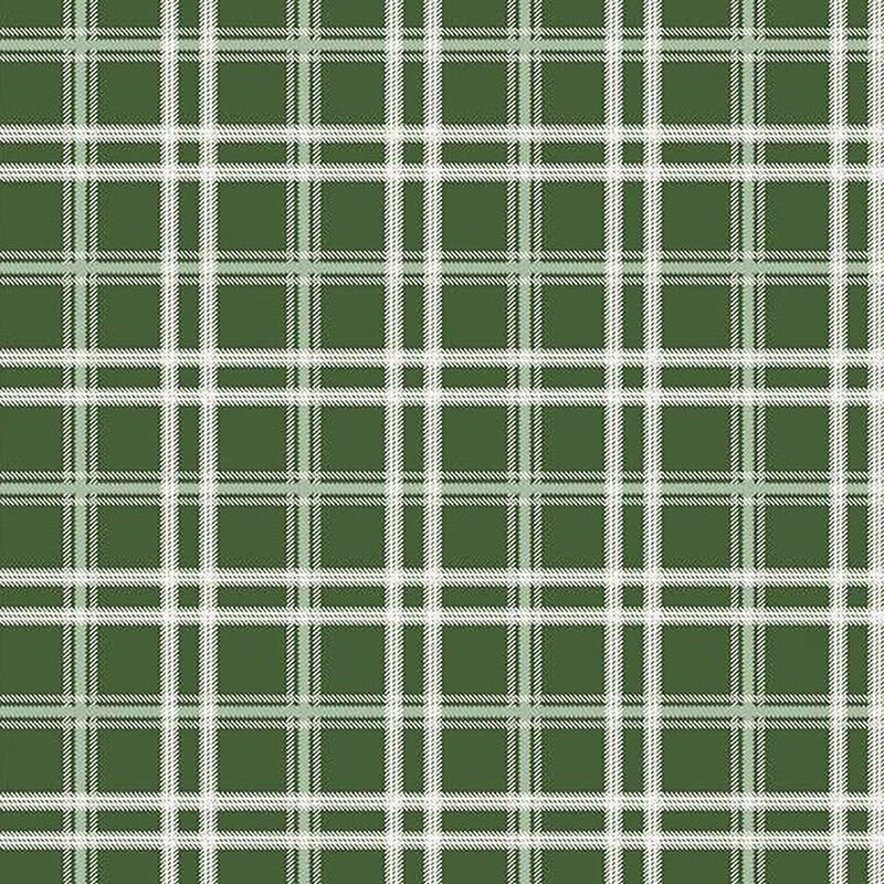 Green plaid pattern with white lines creating a grid design.