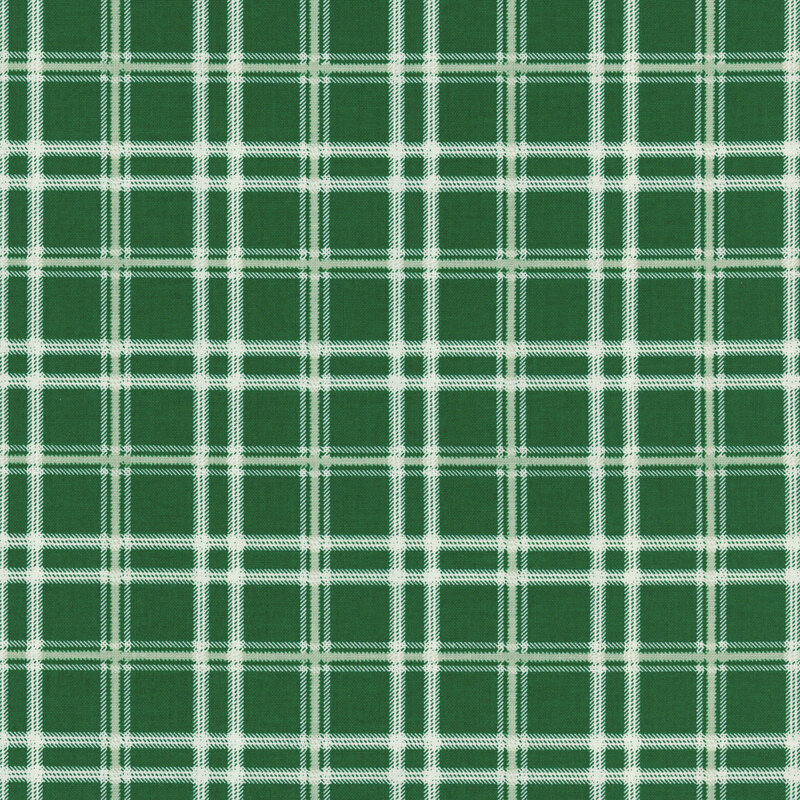 Green plaid pattern with white lines creating a grid design.