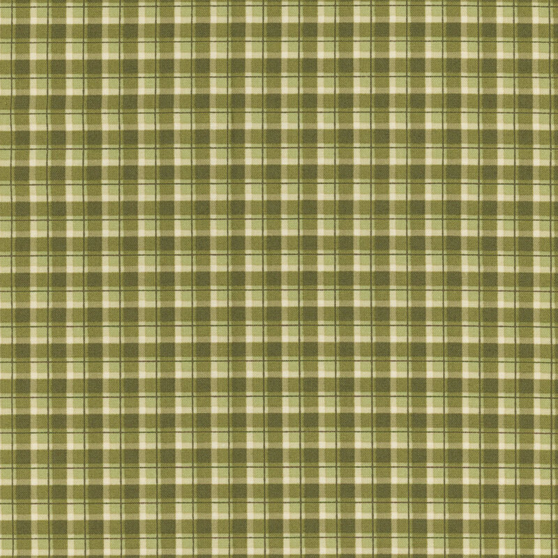An olive green and cream plaid fabric