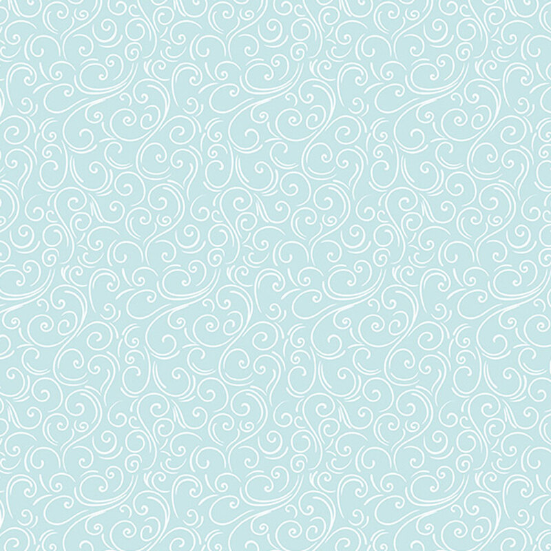 Light aqua fabric with delicate white swirling patterns.