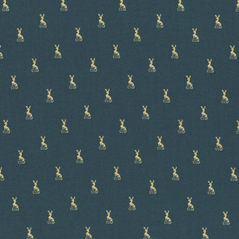 Seamless pattern of small cream-colored deer on a dark blue background.