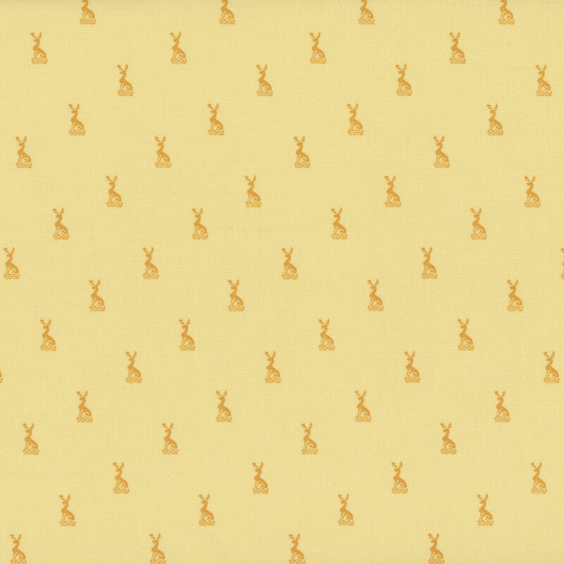 Seamless pattern of small gold deer accents on a buttery yellow background.