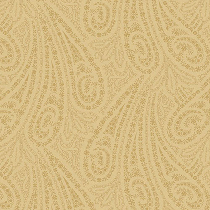 Light tan fabric with large, tonal simplified paisley designs.