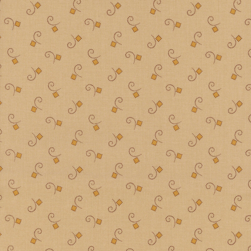 A light tan fabric with ditsy swirls and squares.