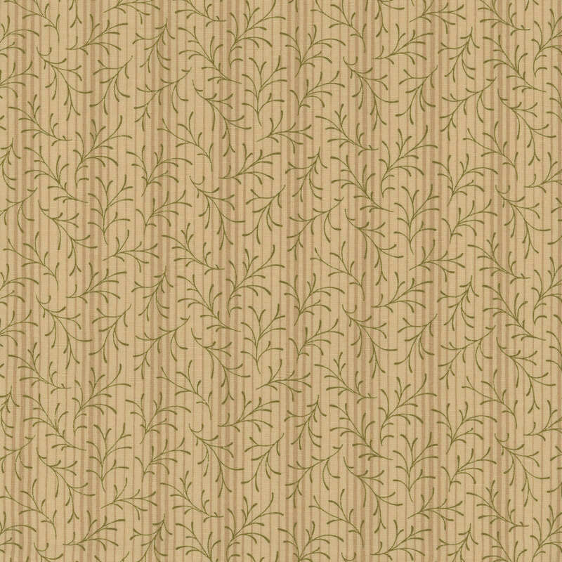 A light tan fabric with sprawling vines and tonal stripes.