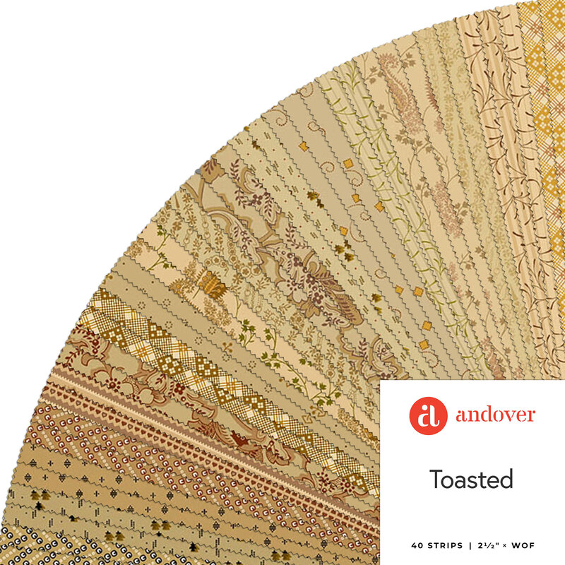 A fanned collage of the neutral fabrics included in the Toasted 2-1/2