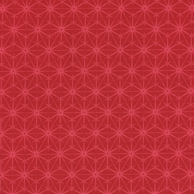 Red background with a repeating geometric pattern of interconnected star shapes in lighter red.