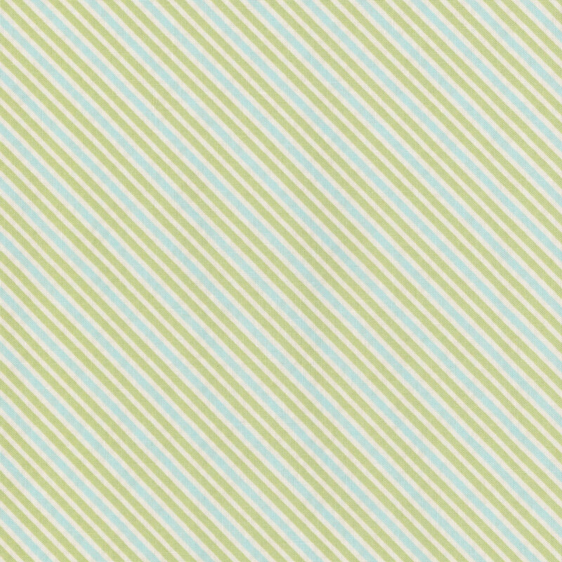 Pattern of diagonal stripes in light green and soft blue on a cream background.