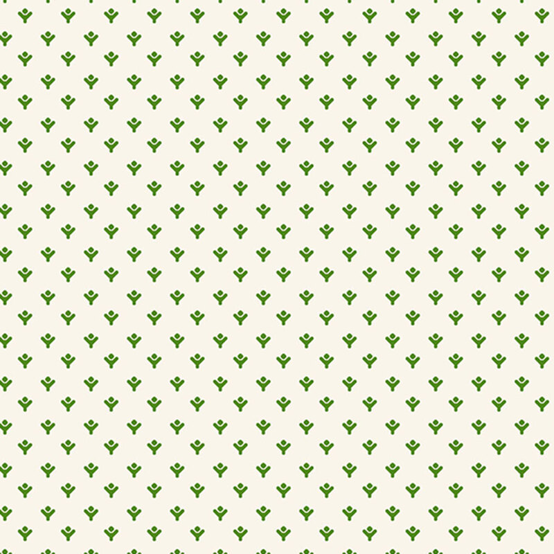 Seamless pattern of small green plants on a light beige background.